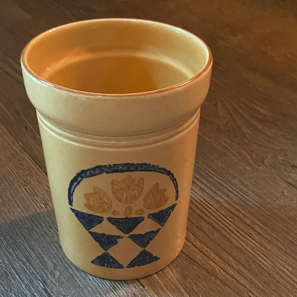 Yellow Decorative Ceramic Utensil Holder with Blue Motif